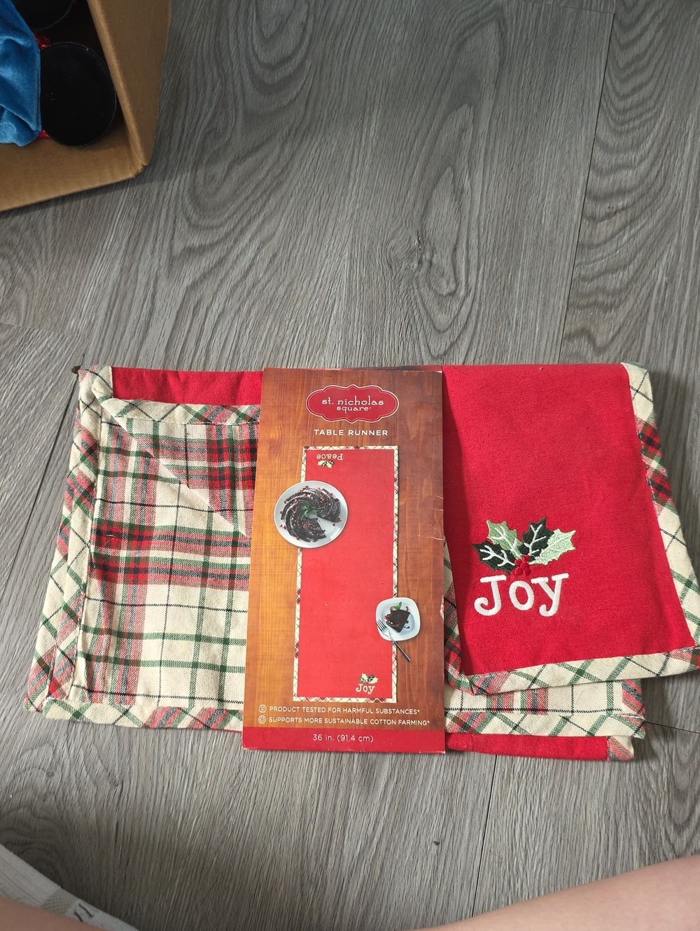 127 - St. Nicholas Square Red Plaid "Joy" Holiday Table Runner